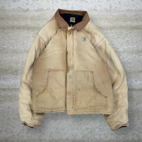 Vintage Carhartt Jacket Tan Cotton Canvas Insulated Full Zip 90s